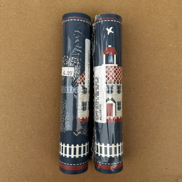 Vintage 90’s Wallpaper Border Country Farm Blue Mauve Prepasted Borden 30 Feet - Picture 2 of 5